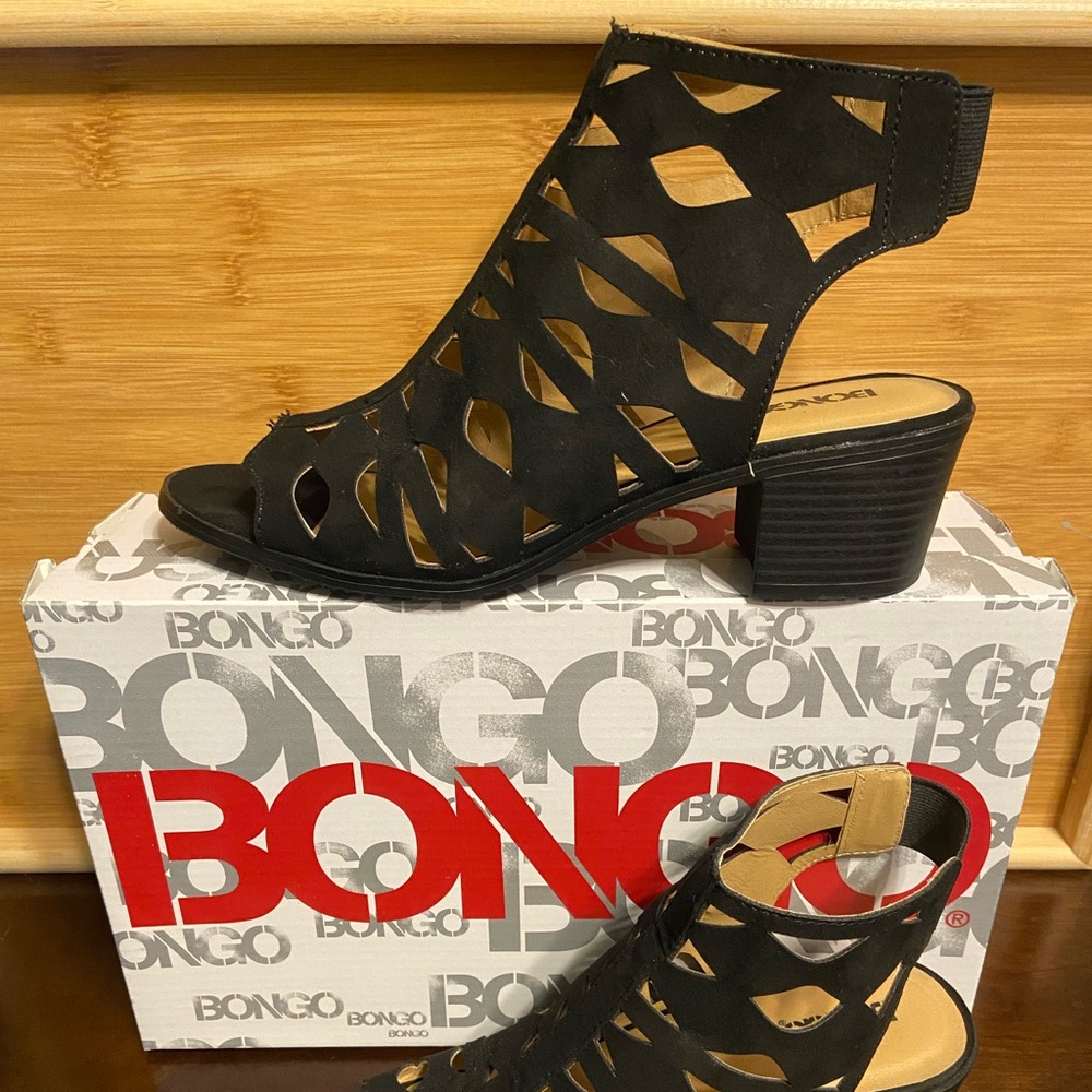 Black block heel sandals